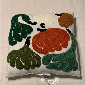 Fall Throw Pillow with 3D embroidered pumpkins & gourds